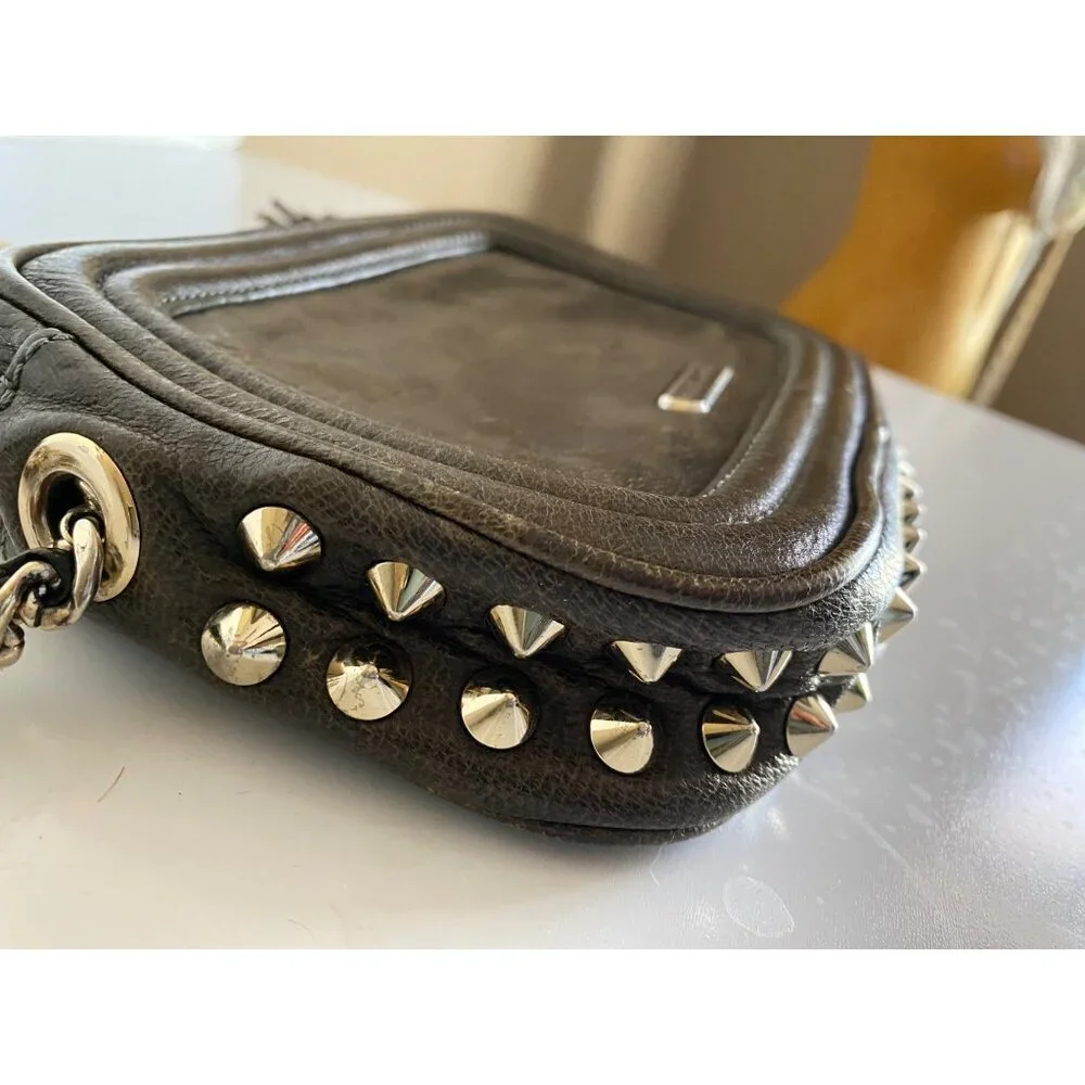 Rebecca Minkoff Leather Studded Crossbody Olive‎ Green Gold Chain + Tassel